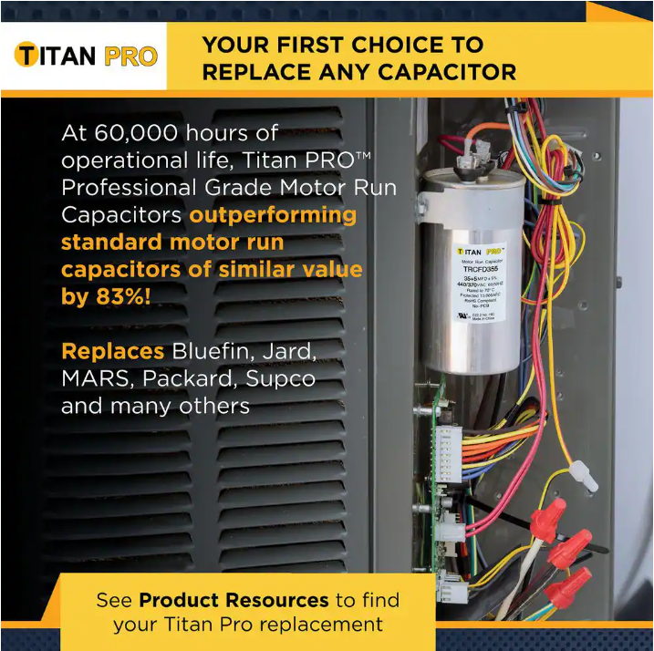 Packard TITAN PRO 55 Plus 5 MFD 440/370V Dual Voltage Round Run Capacitor