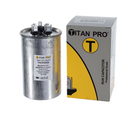 Packard TITAN PRO 55 Plus 5 MFD 440/370V Dual Voltage Round Run Capacitor