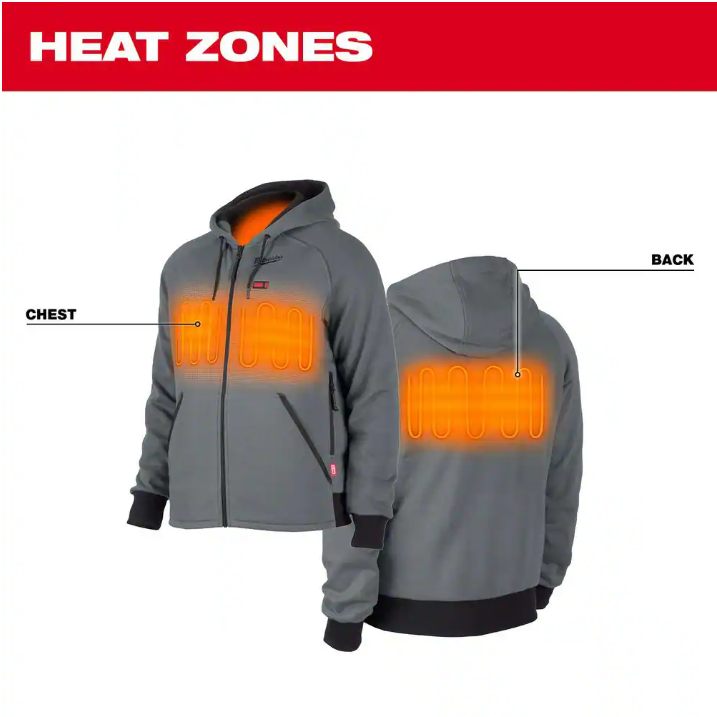 Milwaukee Men's Large M12 12-Volt Lithium-Ion Cordless Gray Heated Jacket Hoodie Kit with (1) 2.0 Ah Battery and Charger