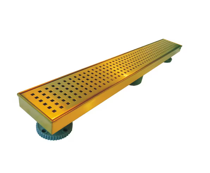 RELN 24 in. Brushed Gold Linear Shower Drain with Square Pattern Drain Cover