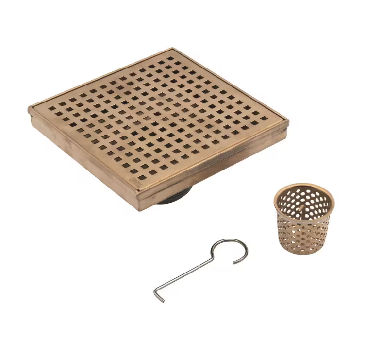 Oatey Designline 6 in. x 6 in. Stainless Steel Square Shower Drain with Square Pattern Drain Cover in Champagne Bronze