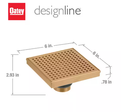 Oatey Designline 6 in. x 6 in. Stainless Steel Square Shower Drain with Square Pattern Drain Cover in Champagne Bronze