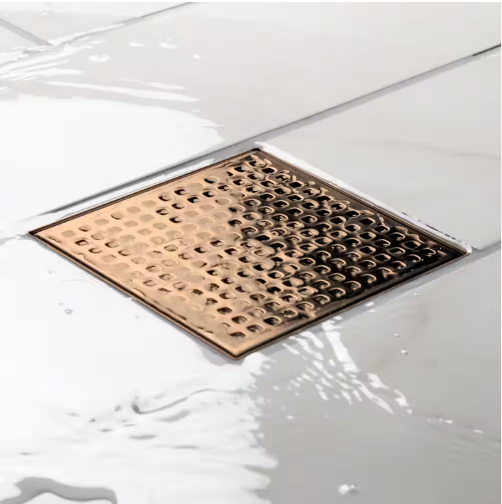 Oatey Designline 6 in. x 6 in. Stainless Steel Square Shower Drain with Square Pattern Drain Cover in Champagne Bronze