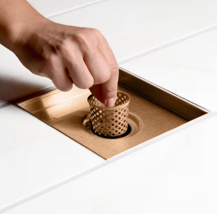 Oatey Designline 6 in. x 6 in. Stainless Steel Square Shower Drain with Square Pattern Drain Cover in Champagne Bronze
