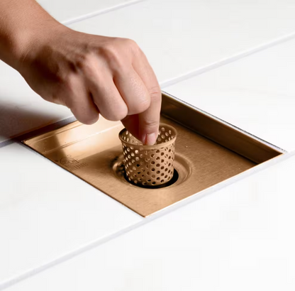 Oatey Designline 6 in. x 6 in. Stainless Steel Square Shower Drain with Square Pattern Drain Cover in Champagne Bronze