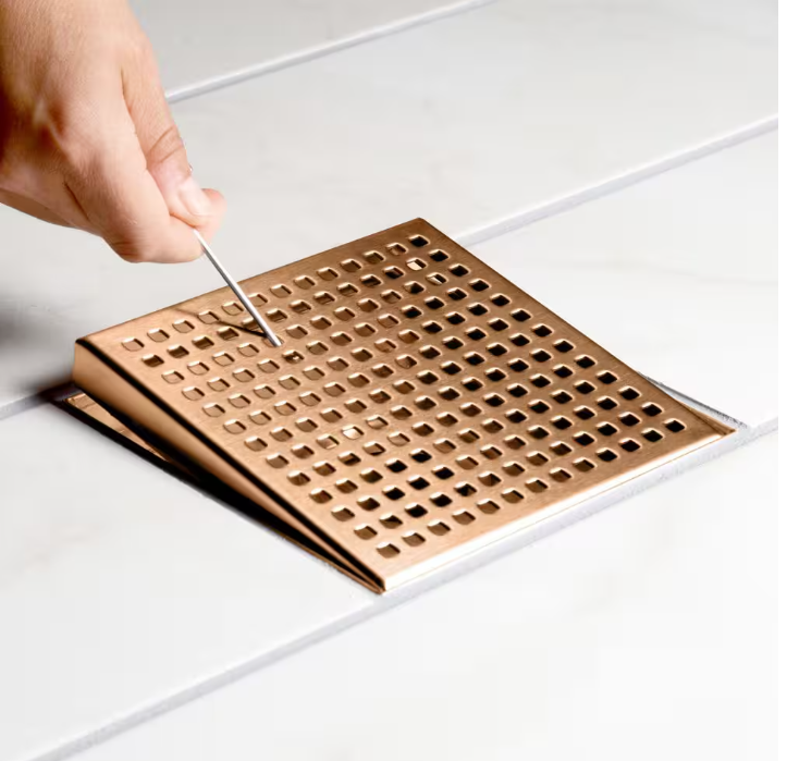 Oatey Designline 6 in. x 6 in. Stainless Steel Square Shower Drain with Square Pattern Drain Cover in Champagne Bronze