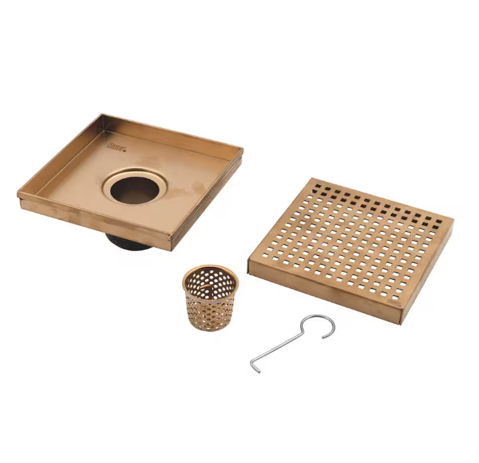 Oatey Designline 6 in. x 6 in. Stainless Steel Square Shower Drain with Square Pattern Drain Cover in Champagne Bronze