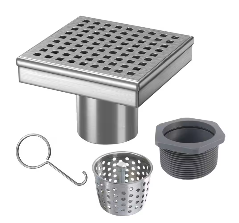 RELN 4 in. x 4 in. Stainless Steel Square Shower Drain with Square Pattern Drain Cover