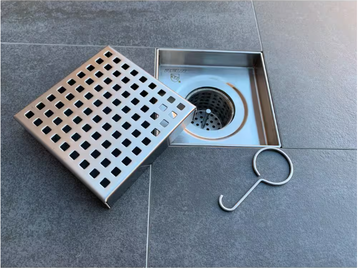 RELN 4 in. x 4 in. Stainless Steel Square Shower Drain with Square Pattern Drain Cover
