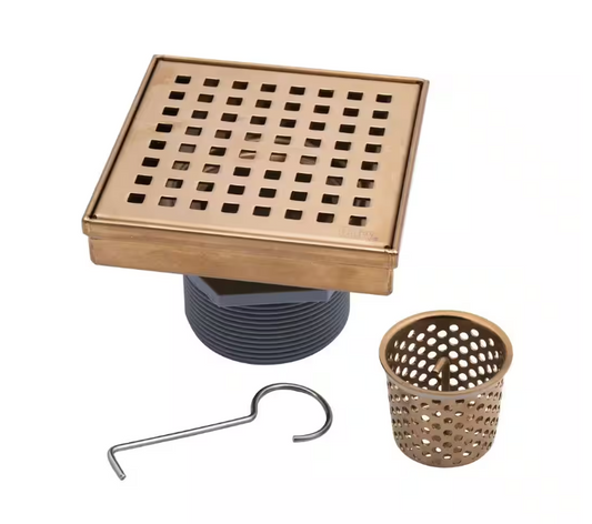 Oatey Designline 4 in. x 4 in. Stainless Steel Square Shower Drain with Square Pattern Drain Cover in Champagne Bronze