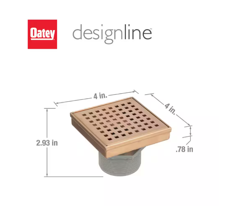 Oatey Designline 4 in. x 4 in. Stainless Steel Square Shower Drain with Square Pattern Drain Cover in Champagne Bronze