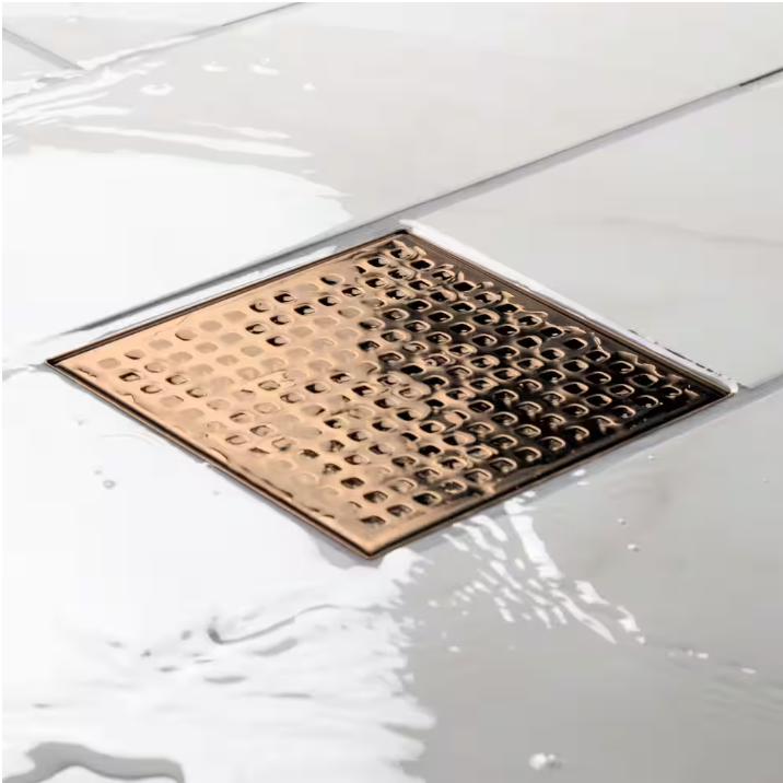 Oatey Designline 4 in. x 4 in. Stainless Steel Square Shower Drain with Square Pattern Drain Cover in Champagne Bronze