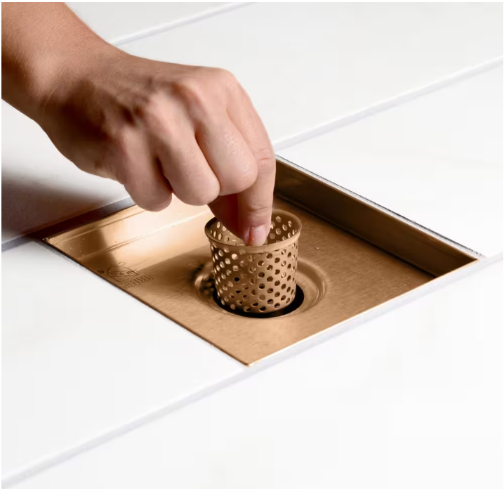 Oatey Designline 4 in. x 4 in. Stainless Steel Square Shower Drain with Square Pattern Drain Cover in Champagne Bronze