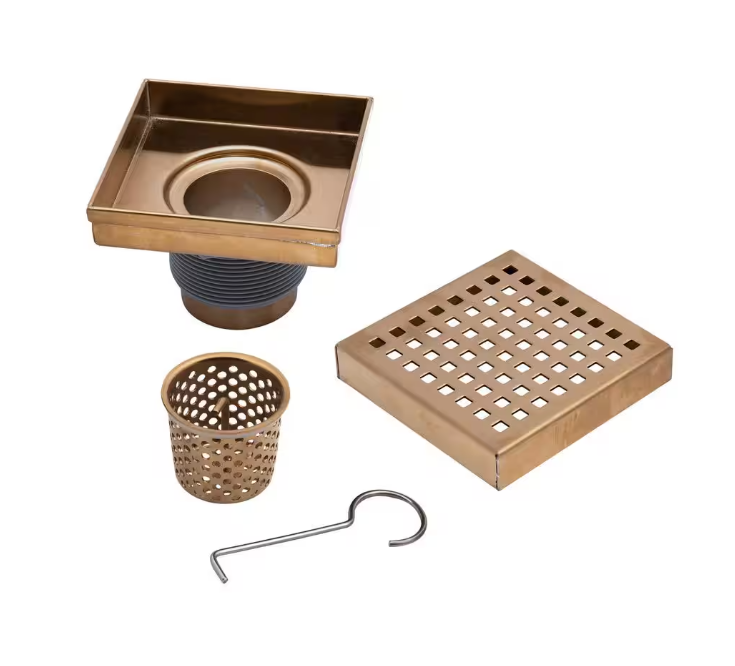 Oatey Designline 4 in. x 4 in. Stainless Steel Square Shower Drain with Square Pattern Drain Cover in Champagne Bronze