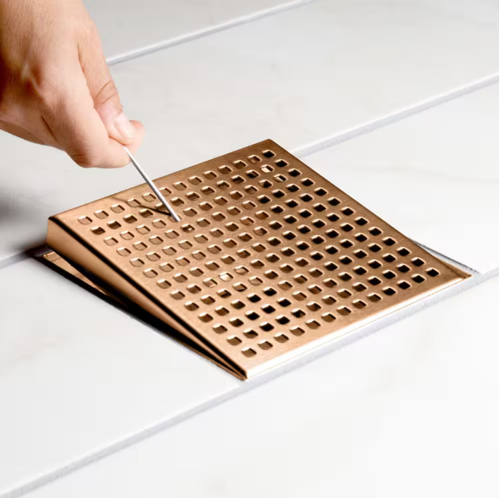 Oatey Designline 4 in. x 4 in. Stainless Steel Square Shower Drain with Square Pattern Drain Cover in Champagne Bronze