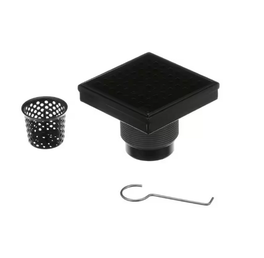 Oatey Designline 4 in. x 4 in. Stainless Steel Square Shower Drain with Square Pattern Drain Cover in Matte Black