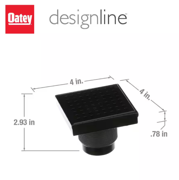 Oatey Designline 4 in. x 4 in. Stainless Steel Square Shower Drain with Square Pattern Drain Cover in Matte Black
