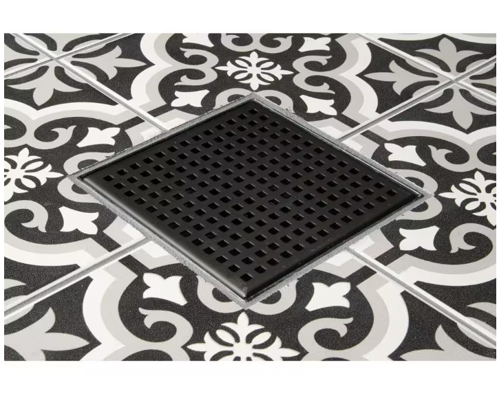 Oatey Designline 4 in. x 4 in. Stainless Steel Square Shower Drain with Square Pattern Drain Cover in Matte Black
