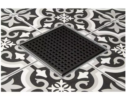 Oatey Designline 4 in. x 4 in. Stainless Steel Square Shower Drain with Square Pattern Drain Cover in Matte Black