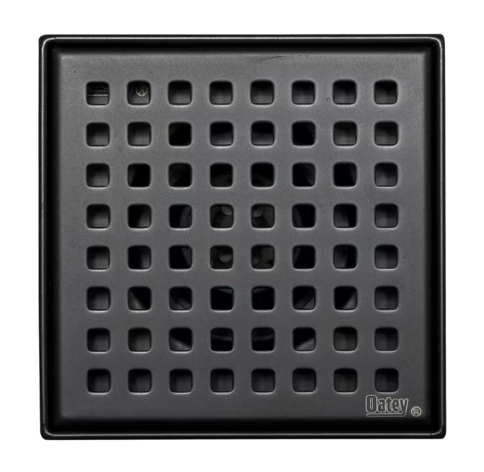 Oatey Designline 4 in. x 4 in. Stainless Steel Square Shower Drain with Square Pattern Drain Cover in Matte Black