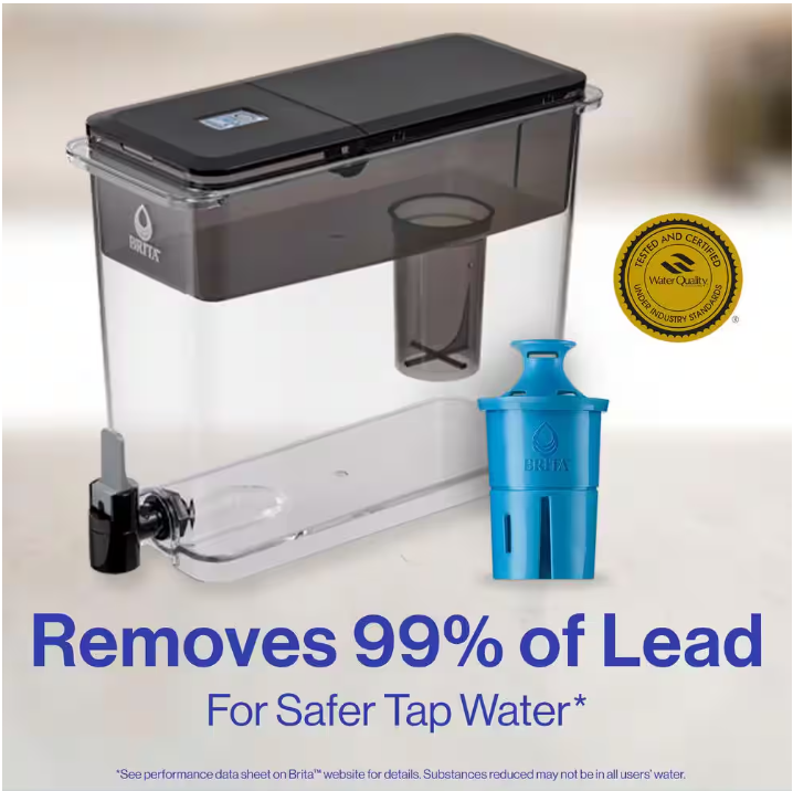 Brita UltraMax 27-Cup Extra Large Filtered Water Dispenser in Black with 1 Elite Filter, BPA Free