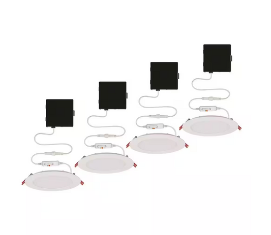 Commercial Electric Ultra Slim Integrated LED 6 in Round Adj Color Temp Canless Recessed Light for Kitchen Bath Living rooms, White 4-Pack