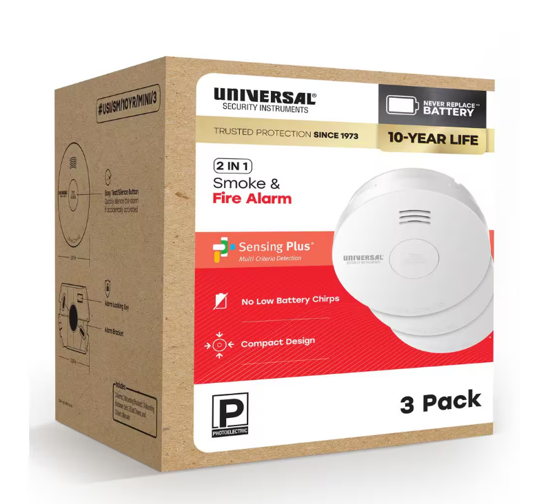 Universal Security Instruments (3-Pack) 10-Year Battery Powered Mini Smoke and Fire Detector with Photoelectric Sensor