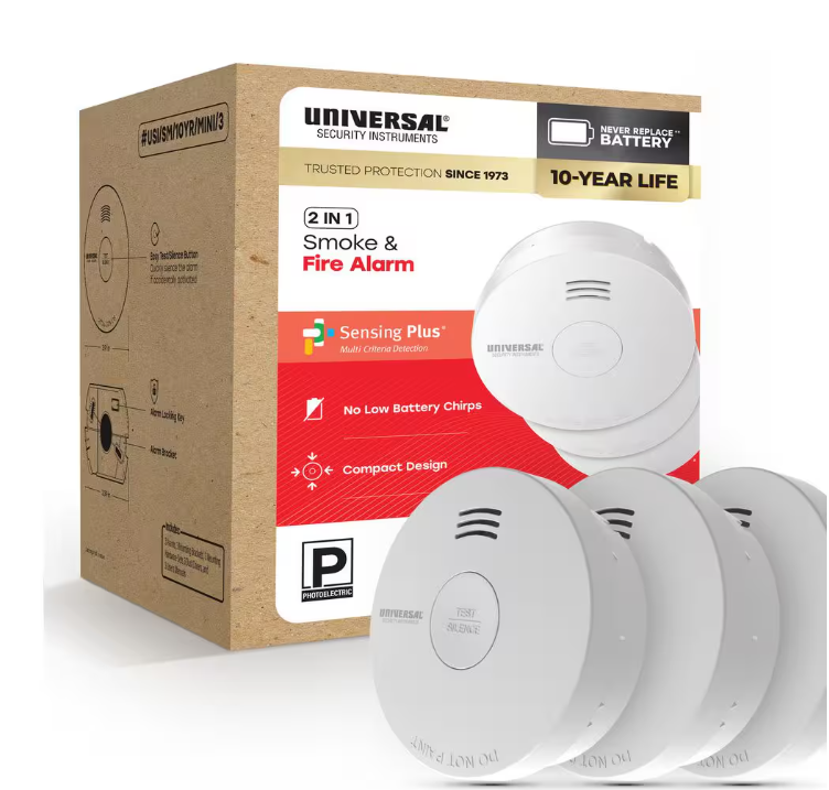 Universal Security Instruments (3-Pack) 10-Year Battery Powered Mini Smoke and Fire Detector with Photoelectric Sensor