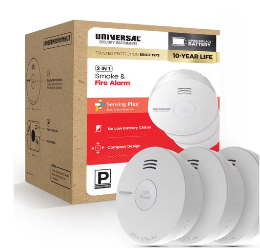 Universal Security Instruments (3-Pack) 10-Year Battery Powered Mini Smoke and Fire Detector with Photoelectric Sensor