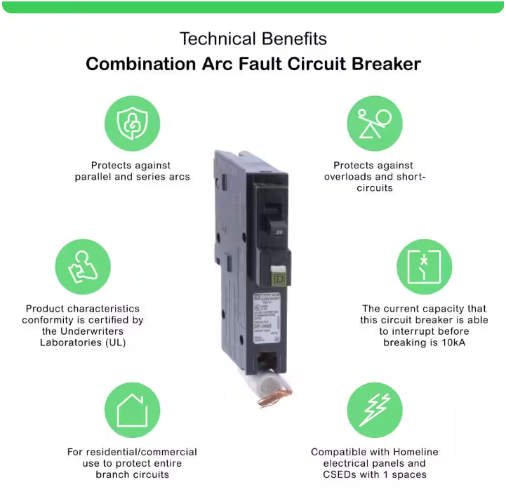 Square D Homeline 20 Amp Single-Pole Combination Arc Fault Circuit Breaker(HOM120CAFIC)