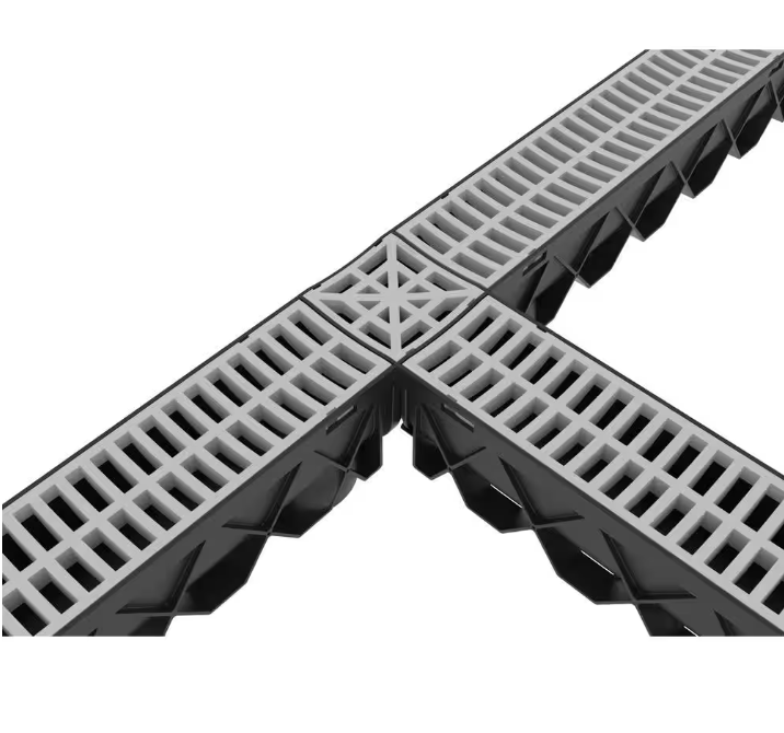 RELN Storm Drain 5 in. x 5 in. Plastic 4-Way Adapter with Portland Grey Grate