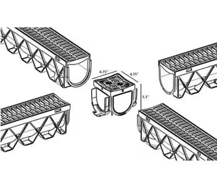 RELN Storm Drain 5 in. x 5 in. Plastic 4-Way Adapter with Portland Grey Grate