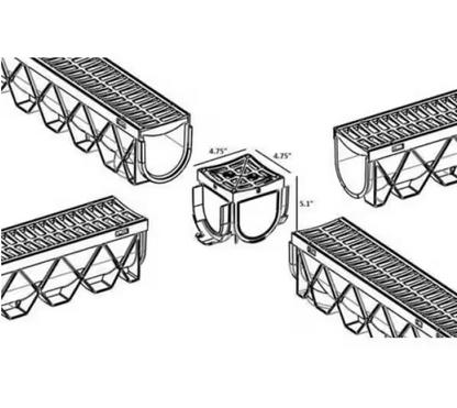 RELN Storm Drain 5 in. x 5 in. Plastic 4-Way Adapter with Portland Grey Grate