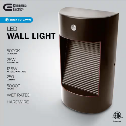 Commercial Electric 25-Watt Equivalent Integrated LED Bronze Dusk to Dawn Photocell Sensor Security Down Light Outdoor Wall Pack Light 5000K