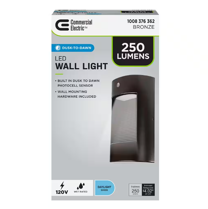 Commercial Electric 25-Watt Equivalent Integrated LED Bronze Dusk to Dawn Photocell Sensor Security Down Light Outdoor Wall Pack Light 5000K