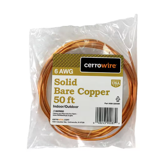 Cerrowire 50 ft. 6-Gauge Solid SD Bare Copper Grounding Wire