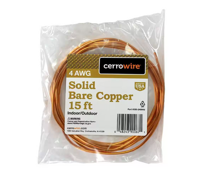 Cerrowire 15 ft. 4-Gauge Solid SD Bare Copper Grounding Wire