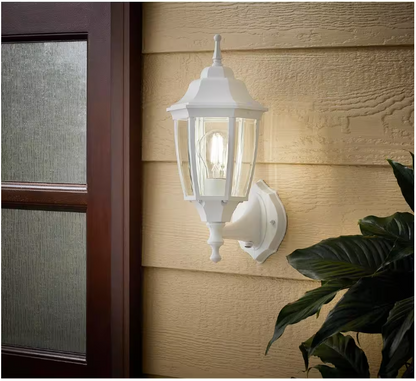 Hampton Bay 14 in. 1-Light White Hardwired Dusk-to-Dawn Outdoor Wall Light Lantern Sconce with No Bulb Included