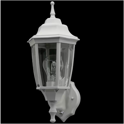 Hampton Bay 14 in. 1-Light White Hardwired Dusk-to-Dawn Outdoor Wall Light Lantern Sconce with No Bulb Included