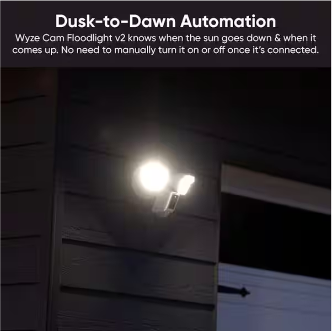 Wyze Wired Outdoor Wi-Fi Floodlight v2 Home Security Camera with 2K Video, Color Night Vision, Motion Activated LEDs - White