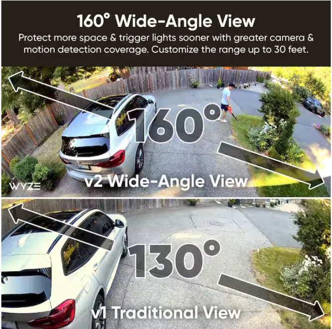 Wyze Wired Outdoor Wi-Fi Floodlight v2 Home Security Camera with 2K Video, Color Night Vision, Motion Activated LEDs - White