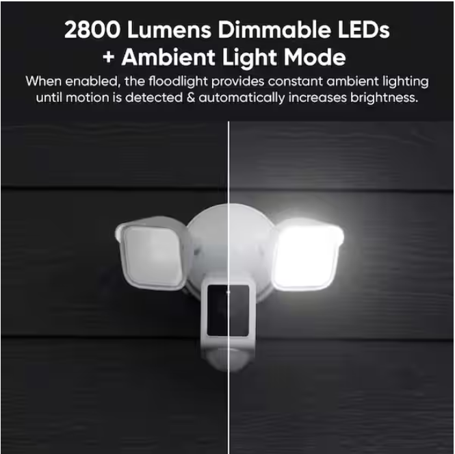 Wyze Wired Outdoor Wi-Fi Floodlight v2 Home Security Camera with 2K Video, Color Night Vision, Motion Activated LEDs - White