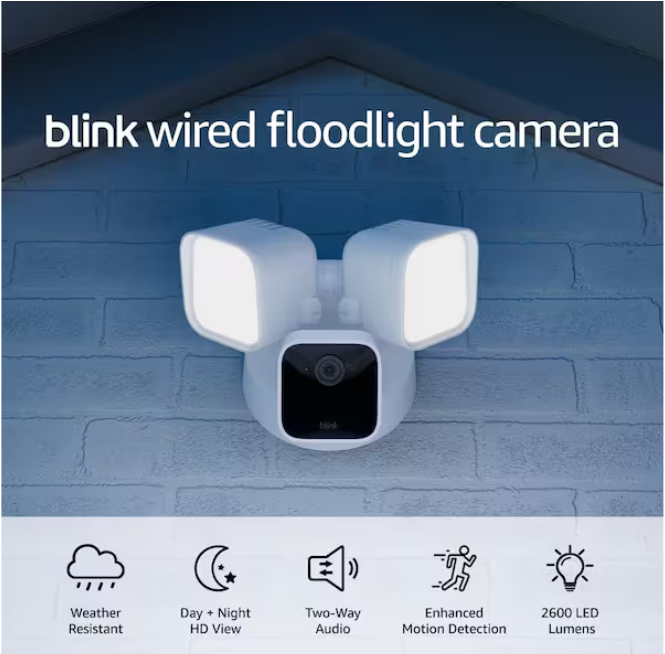 Blink Wired Floodlight Camera - Smart Security Camera, 2600 Lumens, HD Works with Alexa - 1 Camera (White)