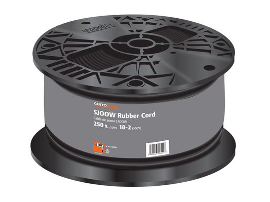 Cerrowire 250 ft. 18/2 300-Volt CU Black Flexible Portable Power SJOOW Cord