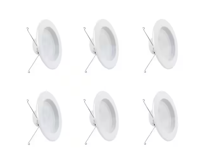 Feit Electric 5 or 6 in. 925 Lumens Selectable 5CCT Dimmable Integrated LED Retrofit Recessed Light Baffle Trim, White 6-Pack