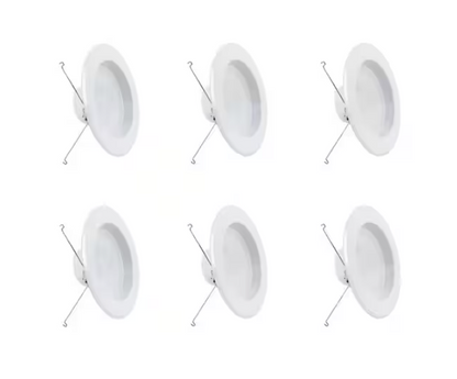 Feit Electric 5 or 6 in. 925 Lumens Selectable 5CCT Dimmable Integrated LED Retrofit Recessed Light Baffle Trim, White 6-Pack