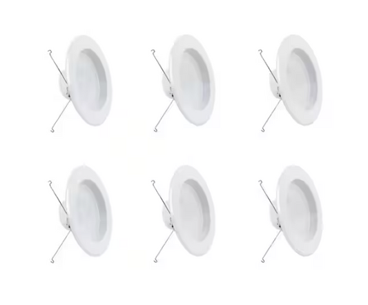 Feit Electric 5 or 6 in. 925 Lumens Selectable 5CCT Dimmable Integrated LED Retrofit Recessed Light Baffle Trim, White 6-Pack