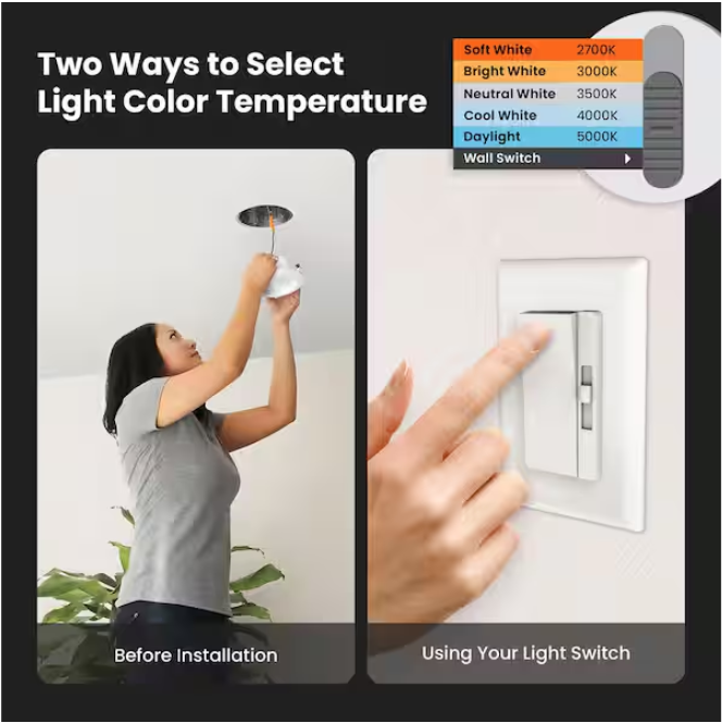 Feit Electric 5 or 6 in. 925 Lumens Selectable 5CCT Dimmable Integrated LED Retrofit Recessed Light Baffle Trim, White 6-Pack