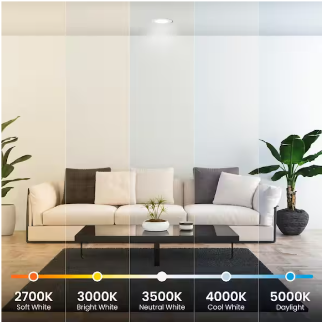 Feit Electric 5 or 6 in. 925 Lumens Selectable 5CCT Dimmable Integrated LED Retrofit Recessed Light Baffle Trim, White 6-Pack