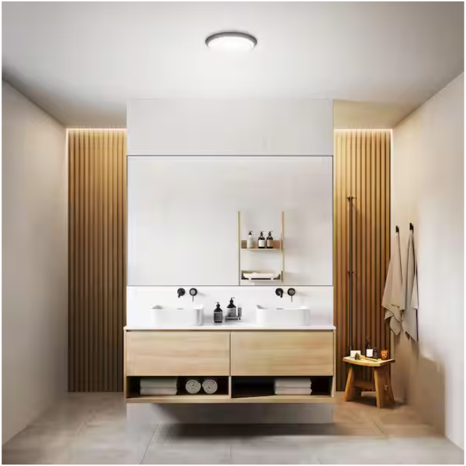 Commercial Electric 11 in. Matte Black Motion Sensor Integrated LED Dimmable Selectable CCT Flush Mount Indoor Ceiling Light